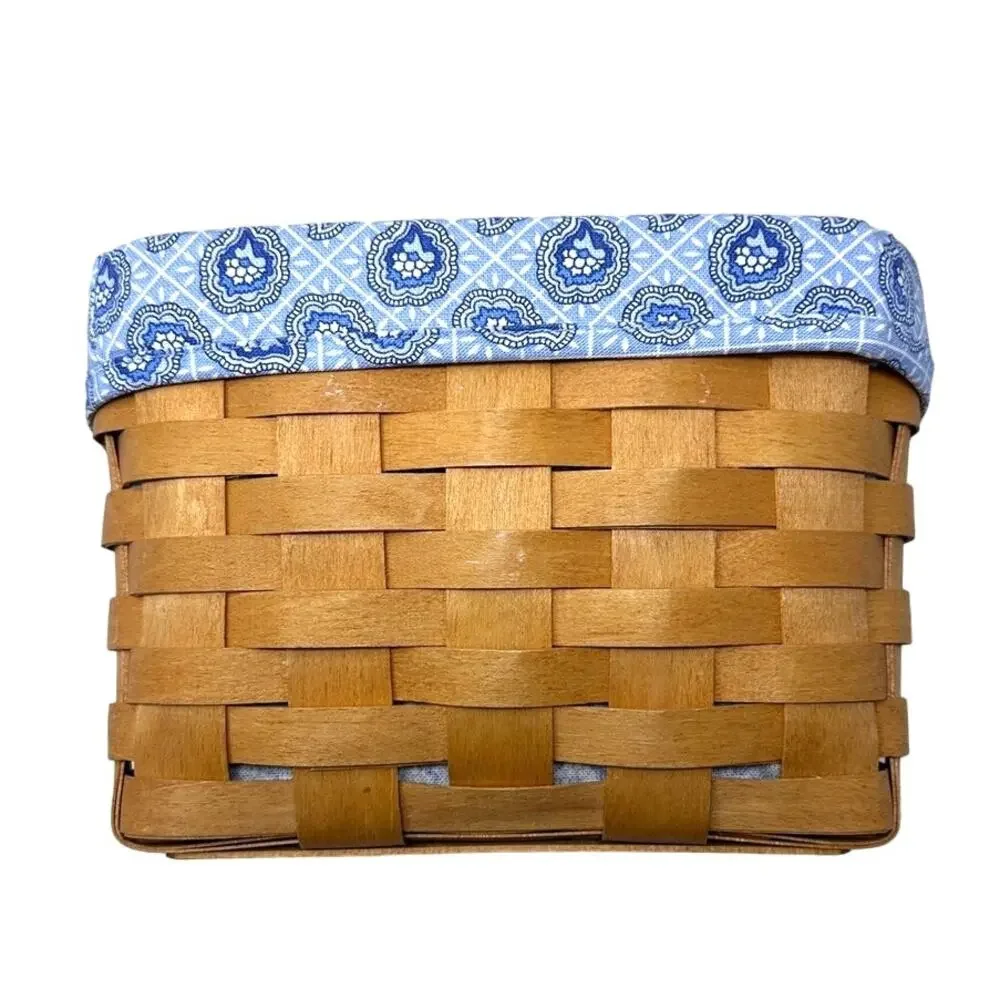 RETIRED Longaberger basket 1997, blue patterned liner and plastic insert